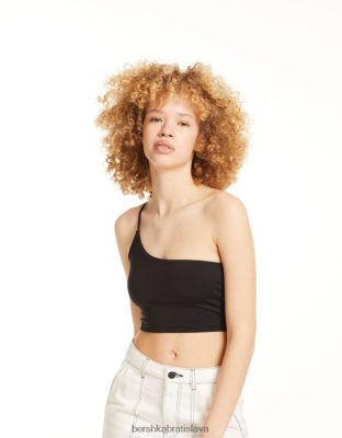 Bershka unisex asymetrický crop top s ramienkom čierna oblečenie B86RXX3855 Bershka Nohavice