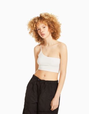 Bershka unisex asymetrický crop top s ramienkom off white oblečenie B86RXX3856 Bershka Slovakia