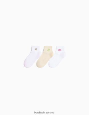 Bershka unisex balenie 3 párov vyšívaných ponožiek béžová príslušenstvo B86RXX4235 Bershka Rifle