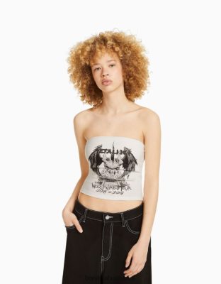 Bershka unisex bandeau top s metalickou potlačou biela oblečenie B86RXX3696 Bershka Nohavice