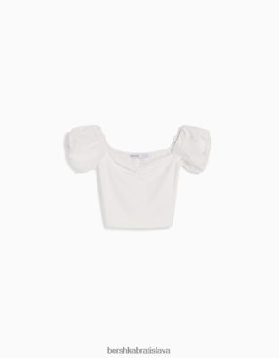 Bershka unisex bavlnený popelínový top s krátkym rukávom biela oblečenie B86RXX3800 Bershka Rifle