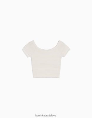 Bershka unisex bavlnené tričko z rebrovaného úpletu s krátkym rukávom krém oblečenie B86RXX3865 Bershka Slovakia