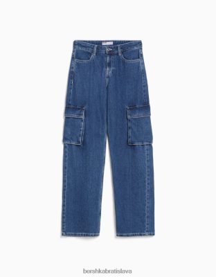 Bershka unisex cargo džínsy rovného strihu modrá oblečenie B86RXX3912 Bershka Nohavice