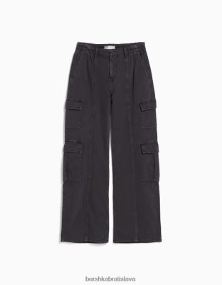 Bershka unisex cargo džínsy so širokými vreckami tmavo šedá oblečenie B86RXX4001 Bershka Rifle