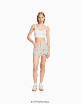 Bershka unisex denim cargo šortky off white oblečenie B86RXX4008 Bershka Nohavice