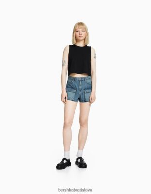Bershka unisex denim cargo šortky vymytá modrá oblečenie B86RXX4009 Bershka Slovakia