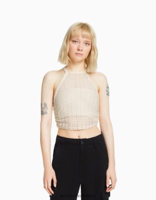 Bershka unisex háčkovaný pretekársky top krém oblečenie B86RXX3715 Bershka Slovakia