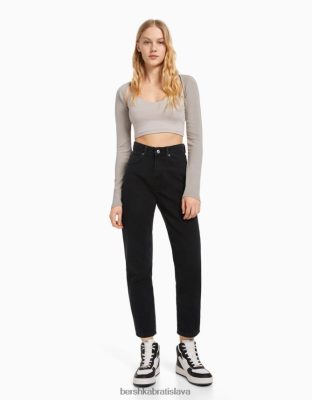Bershka unisex mama džínsy čierna oblečenie B86RXX3939 Bershka Nohavice