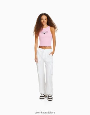 Bershka unisex nastaviteľné cargo nohavice rovného strihu biela oblečenie B86RXX3867 Bershka Nohavice