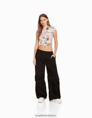 Bershka unisex nylonové padákové joggery čierna oblečenie B86RXX3884 Bershka Rifle