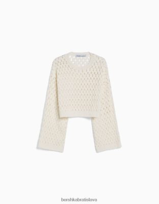 Bershka unisex otvorený pletený rustikálny sveter s výstrihom krém oblečenie B86RXX4148 Bershka Rifle