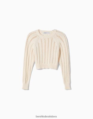 Bershka unisex otvorený pletený sveter so skráteným výstrihom krém oblečenie B86RXX4146 Bershka Nohavice