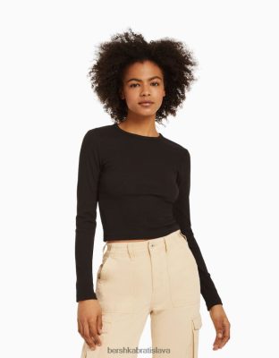 Bershka unisex rebrované tričko s dlhým rukávom čierna oblečenie B86RXX3863 Bershka Rifle