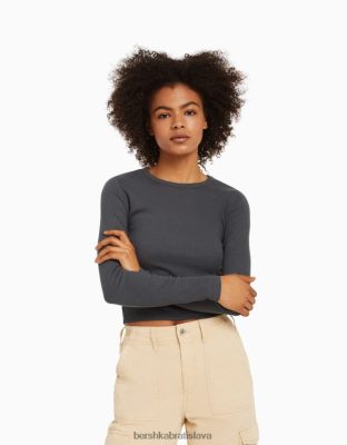 Bershka unisex rebrované tričko s dlhým rukávom tmavo šedá oblečenie B86RXX3806 Bershka Rifle