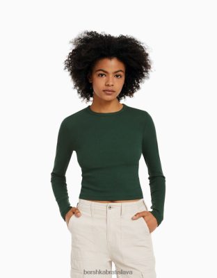Bershka unisex rebrované tričko s dlhým rukávom zelená oblečenie B86RXX3864 Bershka Nohavice