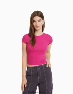 Bershka unisex rebrované tričko s krátkym rukávom fuchsiová oblečenie B86RXX3748 Bershka Slovakia