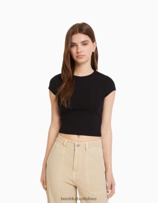 Bershka unisex rebrované tričko s krátkym rukávom čierna oblečenie B86RXX3722 Bershka Rifle