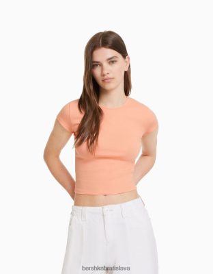 Bershka unisex rebrované tričko s krátkym rukávom oranžová oblečenie B86RXX3747 Bershka Nohavice