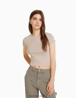 Bershka unisex rebrované tričko s krátkym rukávom piesku oblečenie B86RXX3718 Bershka Slovakia