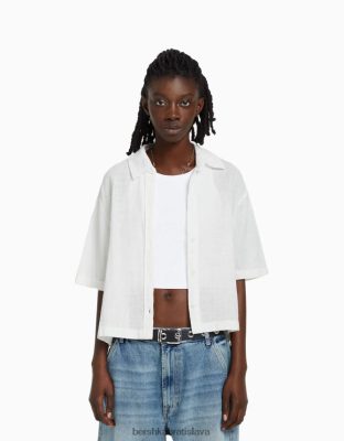 Bershka unisex rustikálna košeľa s krátkym rukávom biela oblečenie B86RXX3794 Bershka Rifle