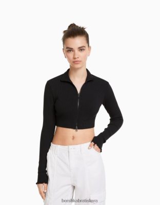 Bershka unisex skrátený kardigán s vysokým výstrihom a zipsom tmavo šedá oblečenie B86RXX4122 Bershka Nohavice