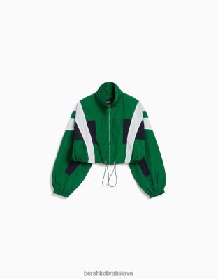 Bershka unisex skrátená nylonová bunda s farebným blokom zelená oblečenie B86RXX4150 Bershka Slovakia