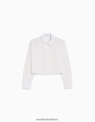 Bershka unisex skrátená popelínová košeľa s dlhým rukávom biela oblečenie B86RXX3809 Bershka Rifle