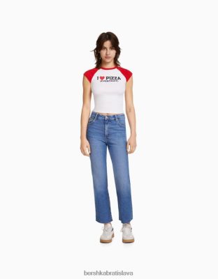 Bershka unisex skrátené rozšírené džínsy modrá oblečenie B86RXX3924 Bershka Nohavice