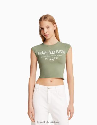 Bershka unisex skrátené tričko s krátkym rukávom a potlačou zelená oblečenie B86RXX3741 Bershka Nohavice