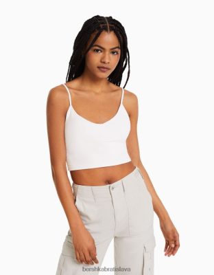 Bershka unisex strapcový crop top biela oblečenie B86RXX3756 Bershka Nohavice