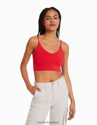 Bershka unisex strapcový crop top červená oblečenie B86RXX3759 Bershka Nohavice