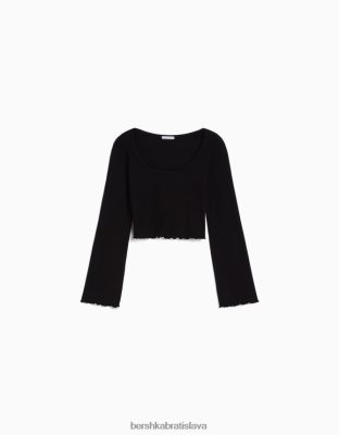 Bershka unisex tričko s dlhým rukávom a výstrihom čierna oblečenie B86RXX3817 Bershka Slovakia