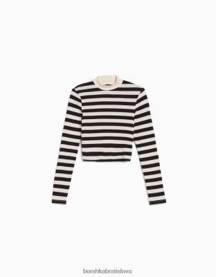 Bershka unisex tričko s dlhým rukávom a vysokým výstrihom biela/čierna oblečenie B86RXX3820 Bershka Slovakia