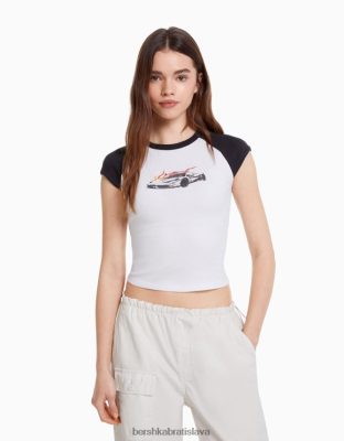 Bershka unisex tričko s krátkym raglánovým rukávom s potlačou biela/čierna oblečenie B86RXX3712 Bershka Slovakia