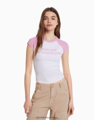 Bershka unisex tričko s krátkym raglánovým rukávom s potlačou biela oblečenie B86RXX3711 Bershka Nohavice