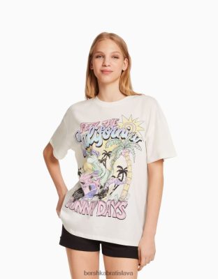 Bershka unisex tričko s krátkym rukávom a potlačou biela oblečenie B86RXX3786 Bershka Nohavice