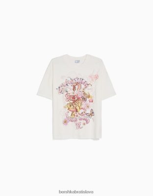 Bershka unisex tričko s krátkym rukávom a potlačou krém oblečenie B86RXX3798 Bershka Nohavice