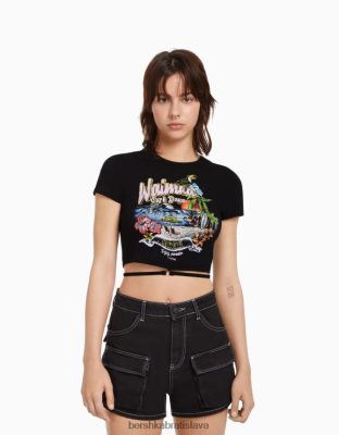 Bershka unisex tričko s krátkym rukávom s potlačou, prsteňom a kravatou čierna oblečenie B86RXX3728 Bershka Rifle