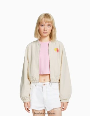 Bershka unisex vyšívaná nylonová bunda krém oblečenie B86RXX4161 Bershka Nohavice