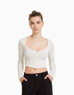 Bershka unisex zapínaný kardigan biela oblečenie B86RXX4141 Bershka Slovakia